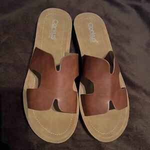 Corkys Tan and Brown Slide Sandals